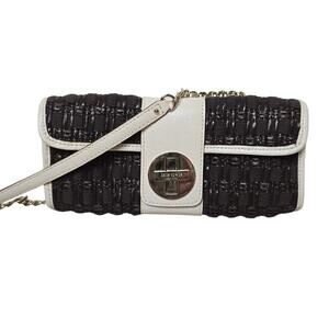 Kate Spade Woven Clutch Bag Shoulder Brown/White NWOT